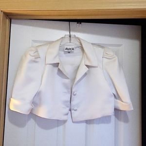 Satin Bolero jacket,  to wear/cocktail dress, white, Size 7/8, Brand Act 1